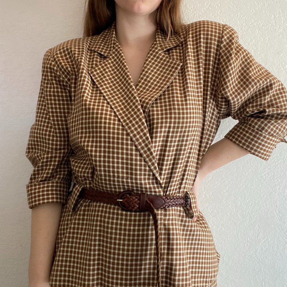 Vintage mustard checkered dress
